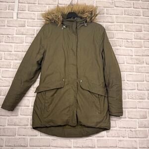 Helly Hansen Faux‎ Fur Hooded Jacket Women's S Khaki Green